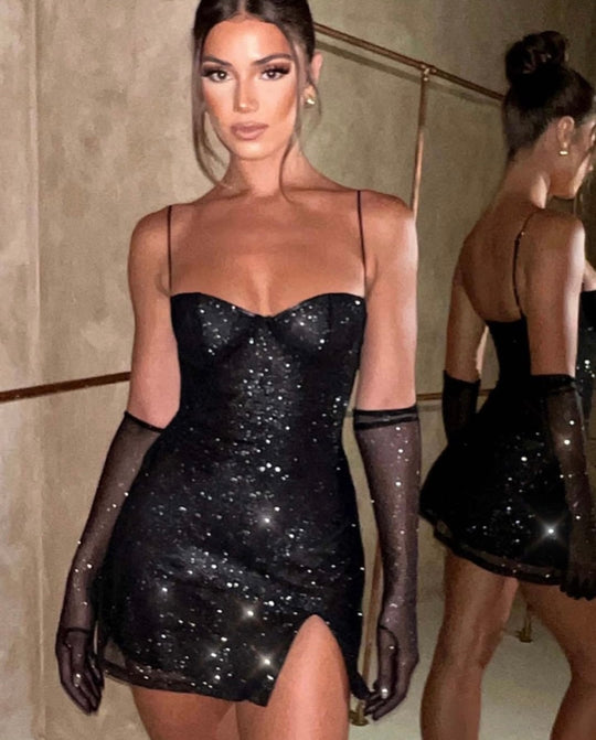 Georgia shiny dress with gloves