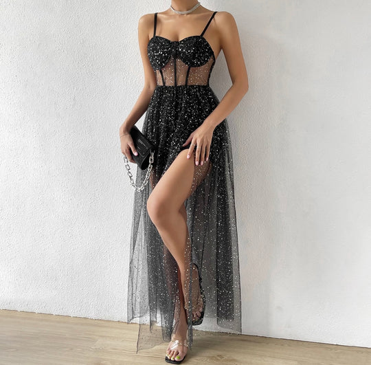 Rise and sparkle mesh dress